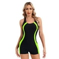thumbnail image 1 of Doomiva One Piece Boyleg Swimsuits for Women Sporty Racer Back Shorty Wetsuits Thermal Rash Guard Swimwear Fluorescent Green L, 1 of 5