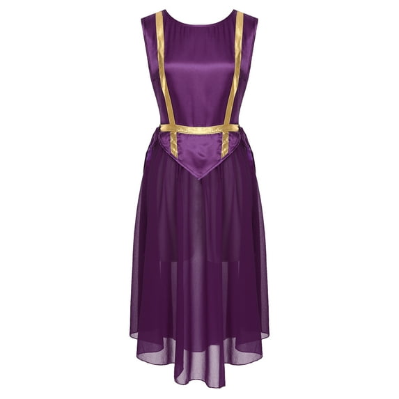 Doomiva Praise Dance Tunic for Women Sleeveless Lace-up Liturgical Dance Overlay Tunic Dark Purple L