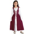 thumbnail image 1 of Doomiva Renaissance Maiden Dress-up for Girls Long Bell Sleeve Maxi Robe Gown Victorian Theme Party Burgundy 14, 1 of 7