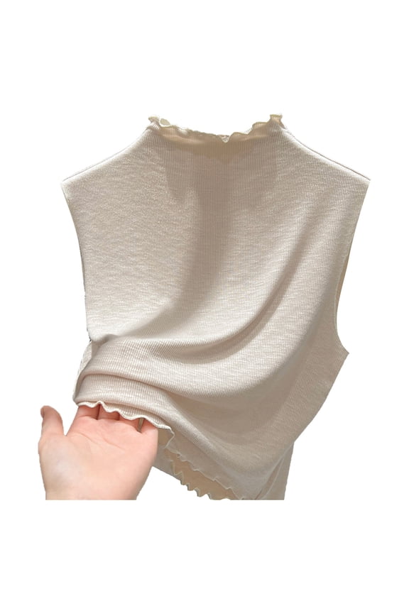 Ruffle Fake Turtleneck For Women Fake Collar False Dickey Detachable Collars Mock Half Top Beige One Size