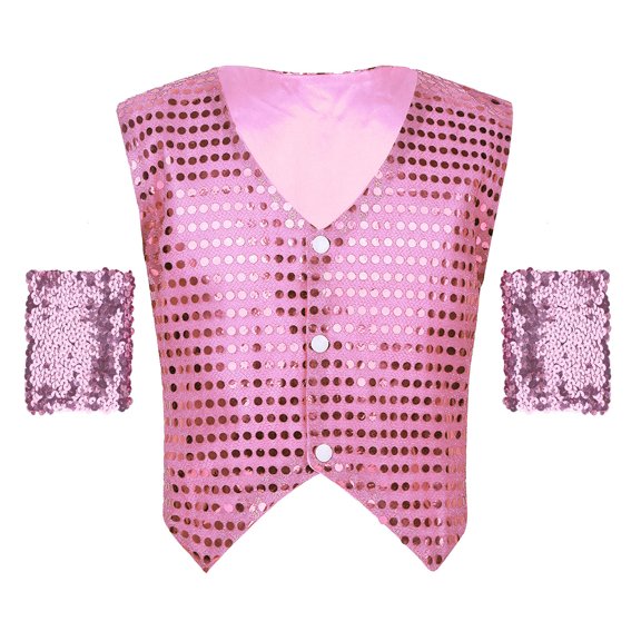 Doomiva Sequined Vest Hip-Hop Jazz Dance Waistcoat with Glitter Arm Band for Halloween Christmas Dancewear Choir Costume Lavender S