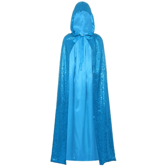 Doomiva Sequins Hooded Cape Shiny Fairy Cloaks For Party Christmas Sky Blue One Size