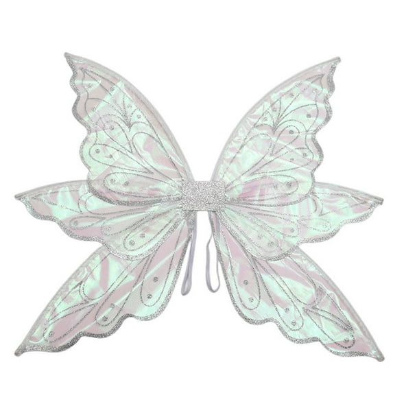Doomiva Shiny Edge Butterfly Fairy Wings Flower Elf Wings Glitter Angel Wings for Performance Party Festivals Props Silver One Size