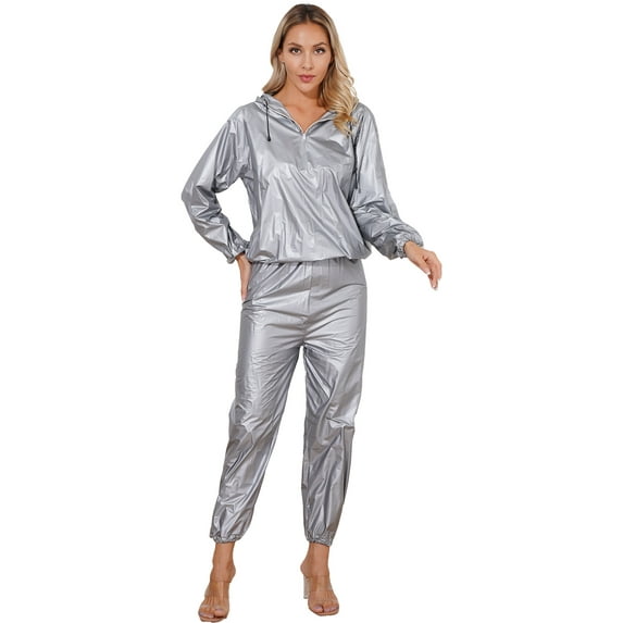 Doomiva Sweat Suit Heavy Duty Sauna Suit Fitness Exercise Gym Workout Suit for Men Women Silver S