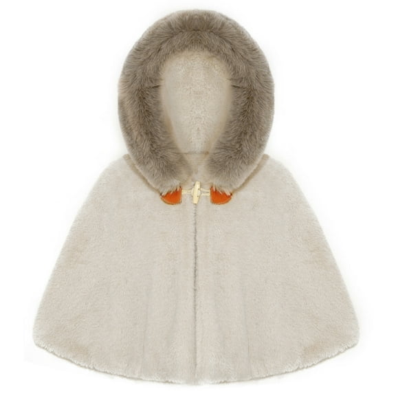 Doomiva Toddler Baby Girls Faux Fur Warm Thick Carseat Poncho Coat Princess Winter Hooded Jacket Khaki 100