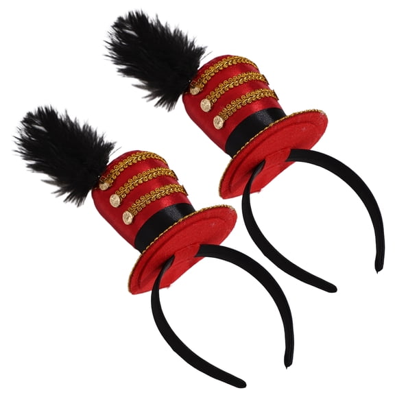 Doomiva Top Hat Headband Adorned with Golden Webbing Soldier Mini Top Hat Headband for Carnival Tea Party Red 2Pcs One Size