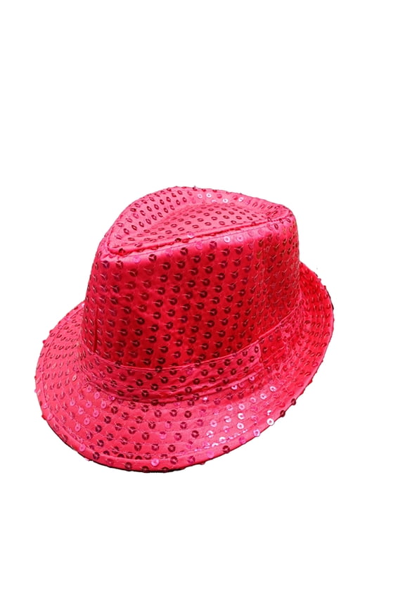 Uniex Women Men Sequin Fedora Hat Disco Hat Jazz Dance Stage Performance Hot Pink One Size