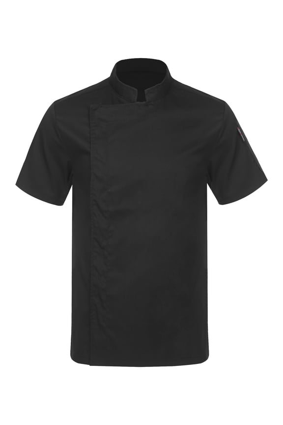 Unisex Chef Coat Men's Short Sleeve Chef Jacket Restaurant Kitchen Cooking Chef Uniforms Black 4XL