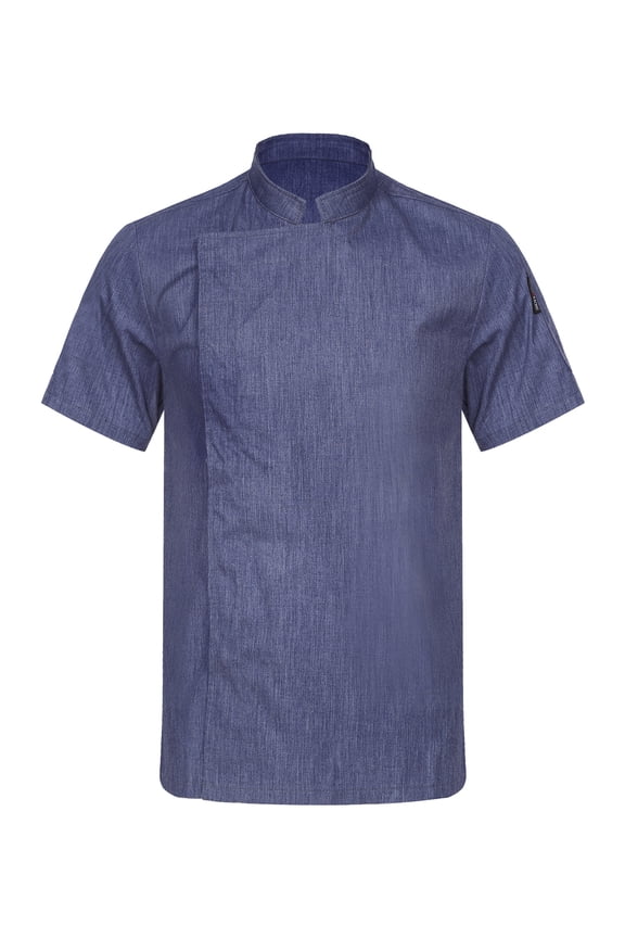 Unisex Chef Coat Men's Short Sleeve Chef Jacket Restaurant Kitchen Cooking Chef Uniforms Blue M
