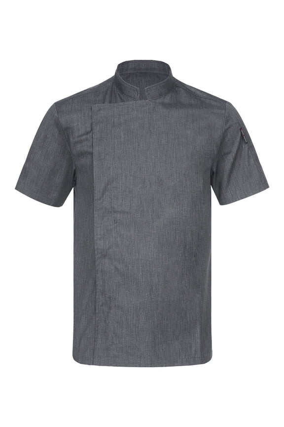 Unisex Chef Coat Men's Short Sleeve Chef Jacket Restaurant Kitchen Cooking Chef Uniforms Dark Gray L