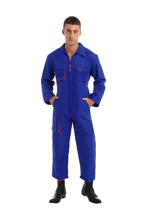 Unisex Men Long Sleeve Mechanic Uniform Workshop Auto Workwear Work Jumpsuit Coverall Royal Blue S
