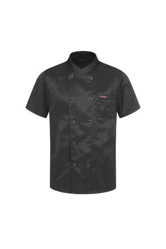 Unisex Men Woman Chefs Jacket Double Breasted Cooking Coat Restaurant Kitchen Chef Uniform Black Short Sleeve 3XL