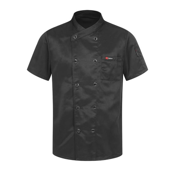 Doomiva Unisex Men Woman Chefs Jacket Double Breasted Cooking Coat Restaurant Kitchen Chef Uniform Black Short Sleeve XL