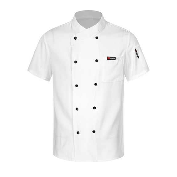 Doomiva Unisex Men Woman Chefs Jacket Double Breasted Cooking Coat Restaurant Kitchen Chef Uniform White Short Sleeve L