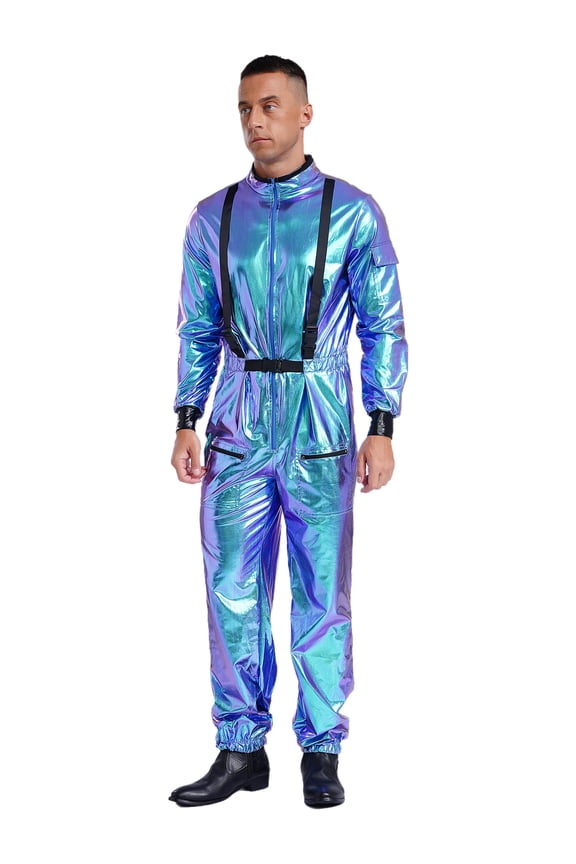 Unisex Men Women Astronaut Costume Space Flight Suit Adult Cosplay Party Halloween Zentai Blue L