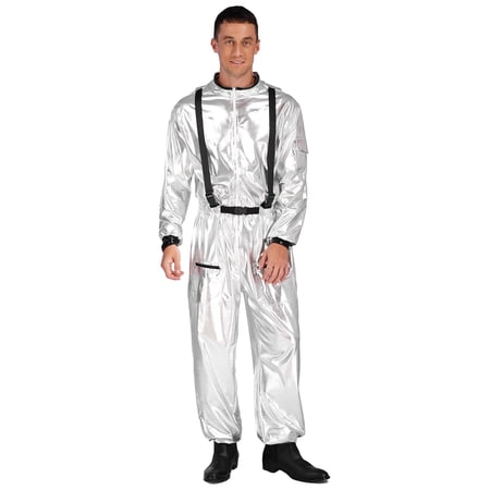 Doomiva Unisex Men Women Astronaut Costume Space Flight Suit Adult Cosplay Party Halloween Zentai Silver 3XL