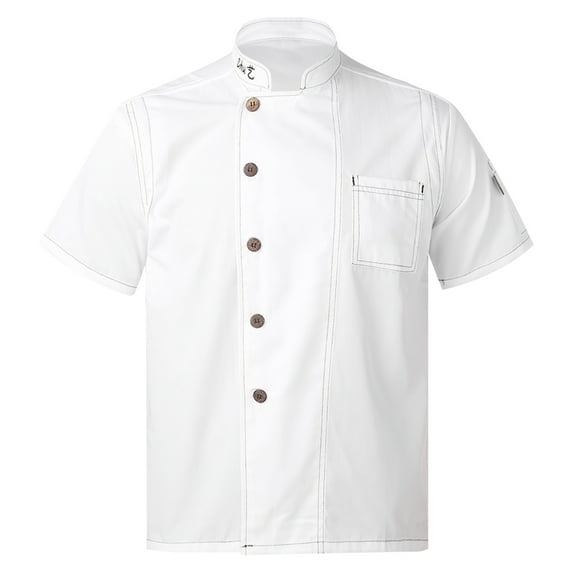 Doomiva Unisex Short Sleeve Chef Coat Men's Chef Jacket Chef Uniform Button Chef Uniform Shirt White 3XL