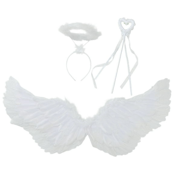 Doomiva Women Angel Wings with Headband Fairy Stick Feather Wing for Carnival Christmas Party White M