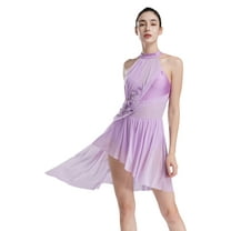 Doomiva Women Applique Lyrical Dance Dress Irregular Flowy Tulle Skirt Leotard Contemporary Dancewear Light Purple L