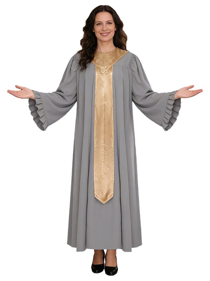 clergy women dresses ceiyast for Tab Collar A-Line Long Sleeve Loose Elegant Dress(M,Black), Medium at Amazon Women's Clothing store The deep blue hues exude a sense of serenity and solemnity Clergy Dress with Puff Sleeves