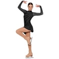 thumbnail image 1 of Doomiva Women Figure Skating Outfit Long Sleeve Rhinestone Dress with Mesh Boot Cover Tights Black XL, 1 of 5