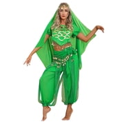 Doomiva Women Indian Dance Costume 4Pcs Belly Dance Outfits Halloween Carnival Performance Sets Green One Size