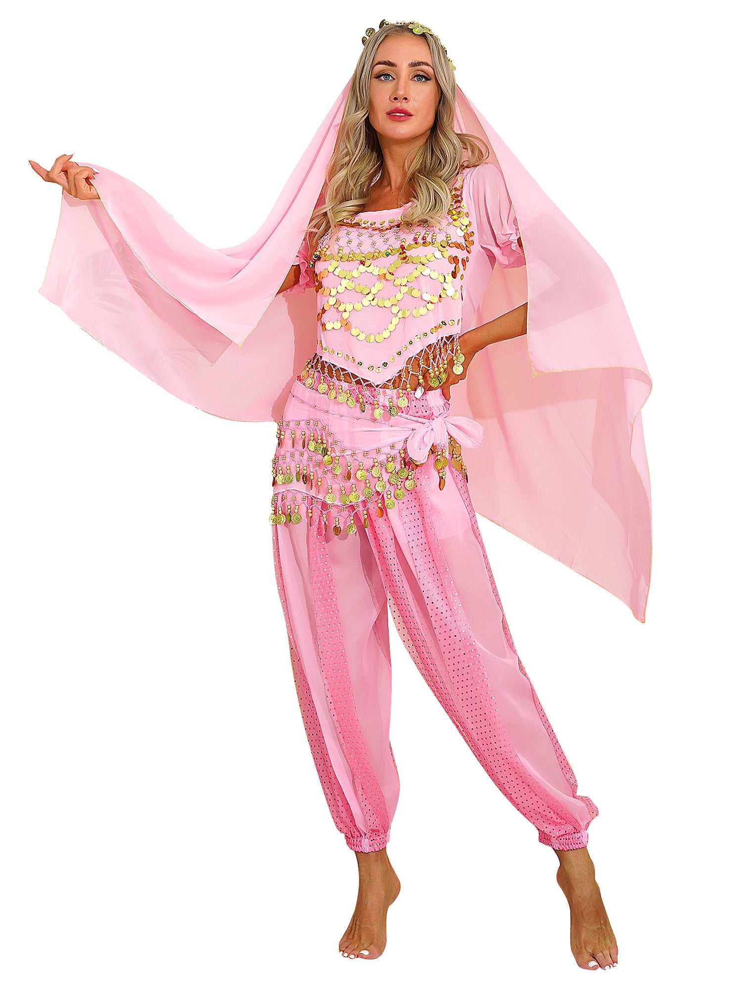 Doomiva Women Indian Dance Costume 4Pcs Belly Dance Outfits