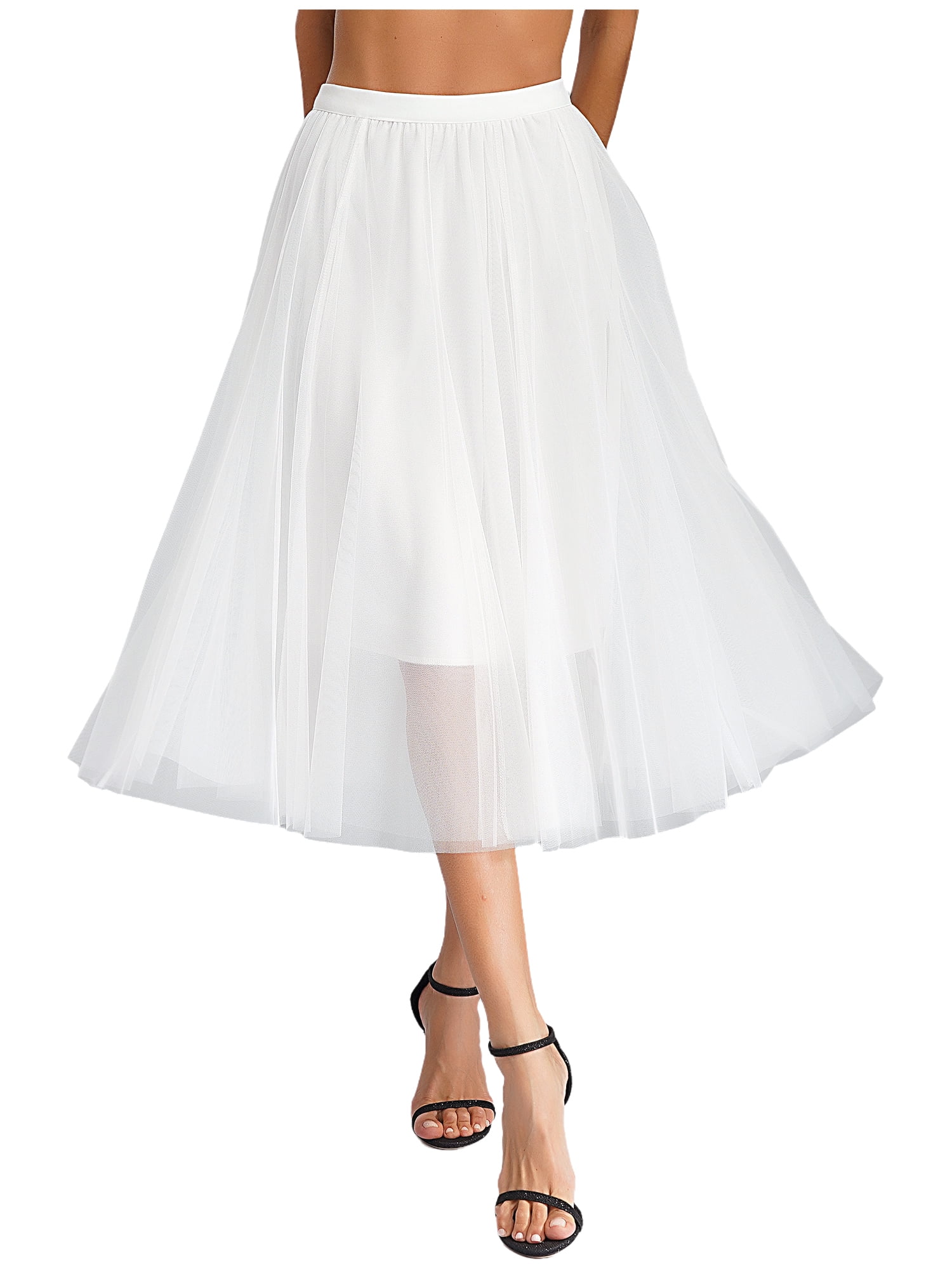 Doomiva Women Layered Tulle Skirt Lyrical Ballroom Dance Skirts White ...