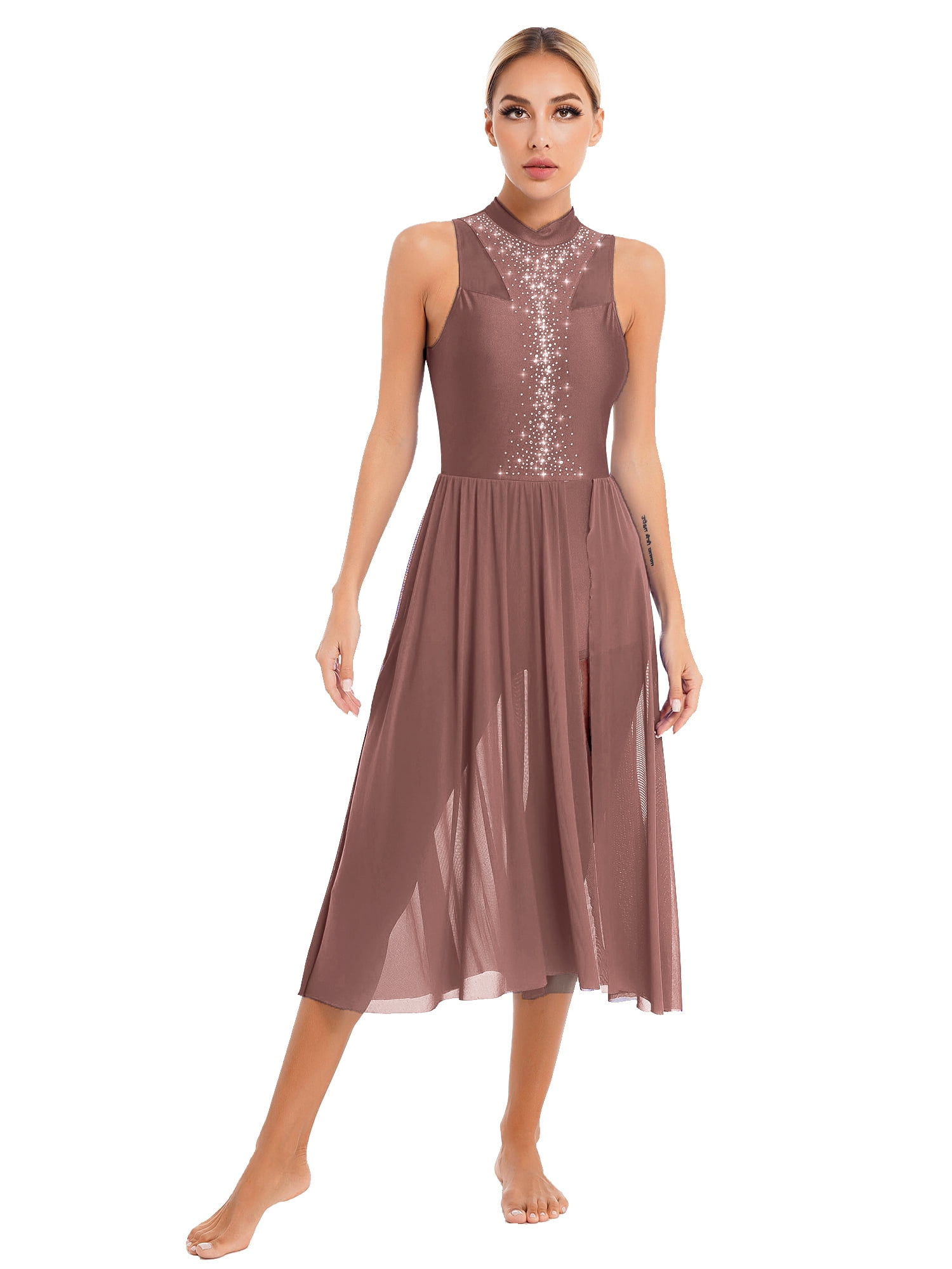 Doomiva Women Lyrical Dance Dress Modern Contemporary Leotard Mesh Tulle  Maxi Long Skirt Reddish Brown M - Walmart.com