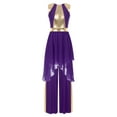 thumbnail image 1 of Doomiva Women Lyrical Dance Outfit Sleeveless Asymmetrical Hem Dress with Elastic Belt Trousers Purple S, 1 of 7