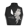 thumbnail image 1 of Doomiva Women Lyrical Dance Tops Sparkly Sequins Crop Top Modern Contemporary Ballet Dancewear Black XXL, 1 of 5