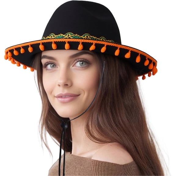 Doomiva Women Men Mexican Sombrero Felt Hats Mexico Party Fancy Dress Accessory Orange One Size