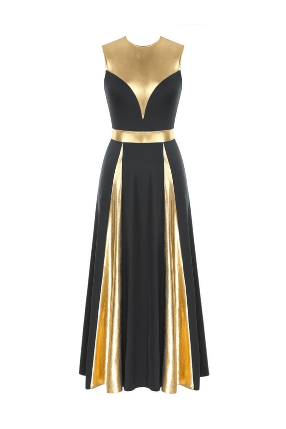 Women Metallic Gold Praise Dance Dress Full Length Liturgical Lyrical Dancewear Worship Dress Black S