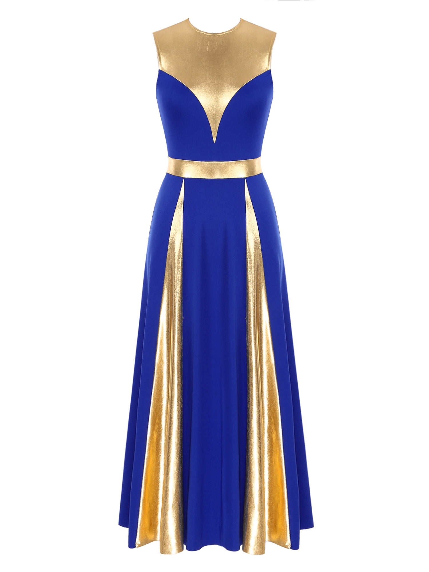 Doomiva Women Metallic Gold Praise Dance Dress Full Length Liturgical  Lyrical Dancewear Worship Dress Blue S - Walmart.com