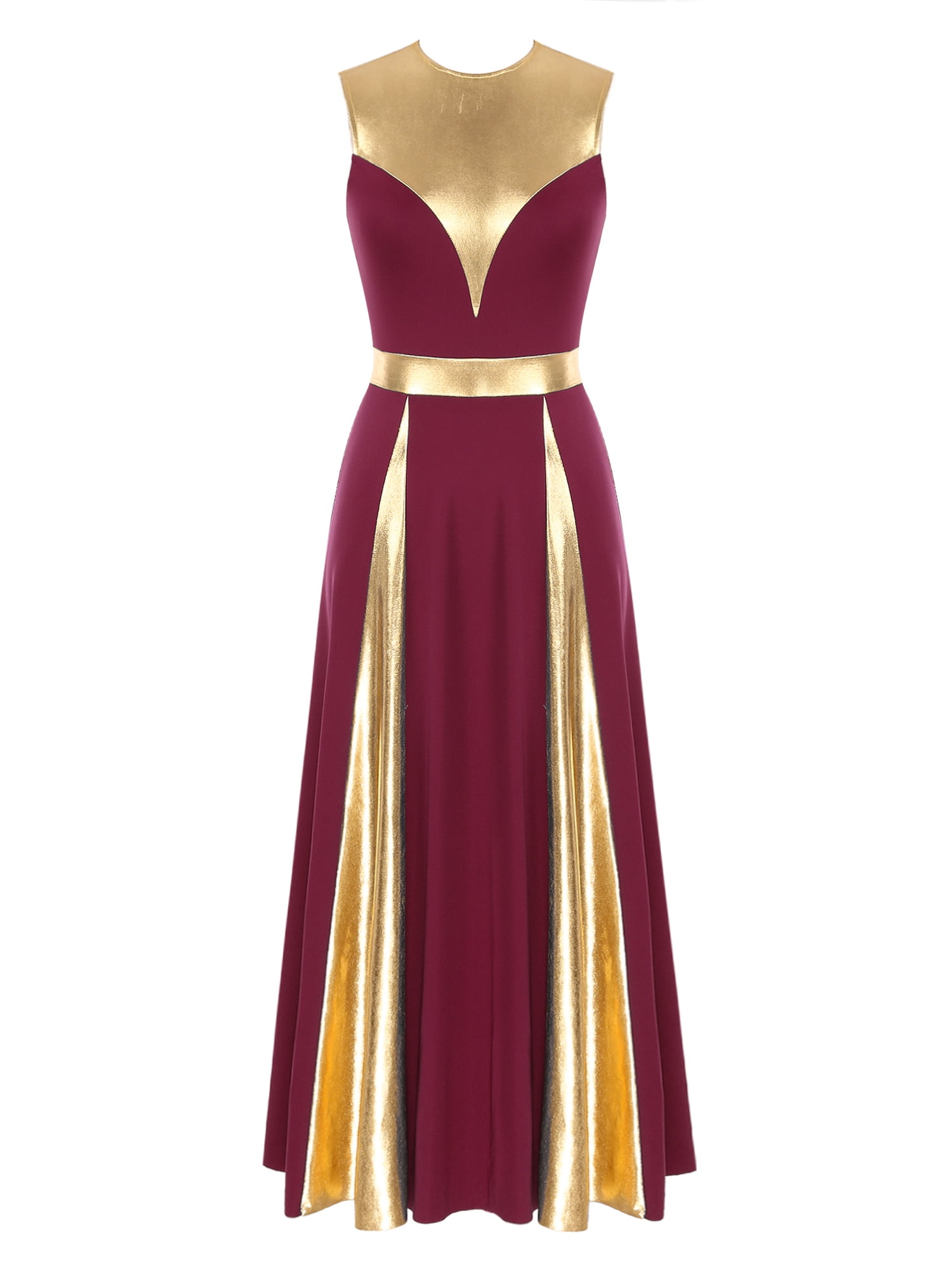 Doomiva Women Metallic Gold Praise Dance Dress Full Length Liturgical  Lyrical Dancewear Worship Dress Burgundy S - Walmart.com