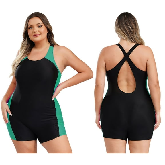 Doomiva Women Plus Size One Piece Boyleg Swimwear Water Surfing Unitard Athletic Bathing Suit Mint Green XL