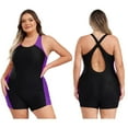 thumbnail image 1 of Doomiva Women Plus Size One Piece Boyleg Swimwear Water Surfing Unitard Athletic Bathing Suit Purple 3XL, 1 of 6