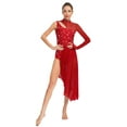 thumbnail image 1 of Doomiva Women Shiny Lyrical Dance Dress Asymmetric Figure Skating Dress Modern Contemporary Dancewear Burgundy XL, 1 of 7