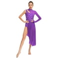 thumbnail image 1 of Doomiva Women Shiny Lyrical Dance Dress Asymmetric Figure Skating Dress Modern Contemporary Dancewear Purple S, 1 of 7