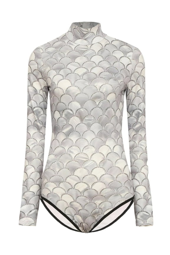 Women Shiny Mermaid One Piece Swimsuits Upf 50+ Rashguard Shirts Sunsuits Champagne L