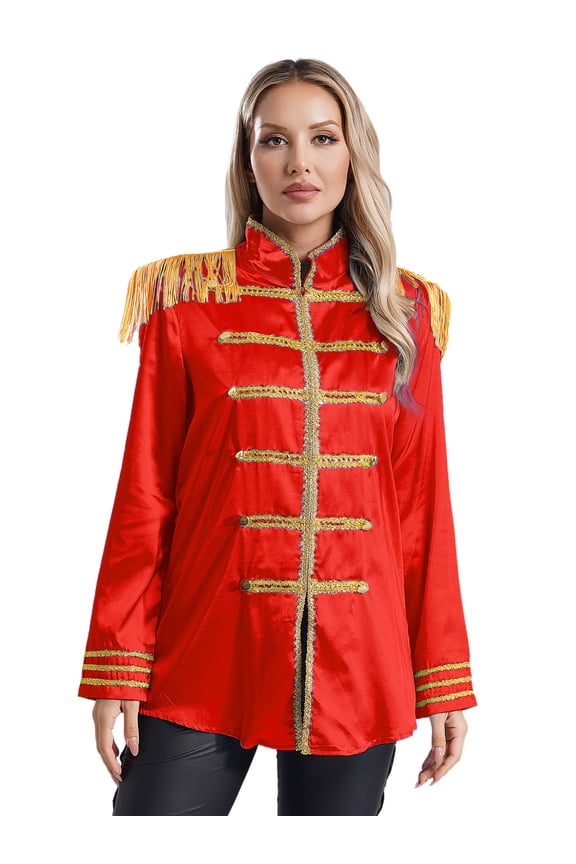 Women Steampunk Military Drummer Parade Jacket Emo Punk Jackets Gothic Hippy Cosplay Costume Red M