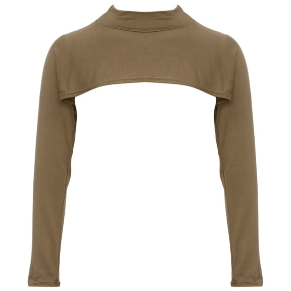 Doomiva Women Sweatshirt Crop Top Long Sleeve Bolero Open Front Workout Cropped Shirts Sports Shrug Khaki One Size