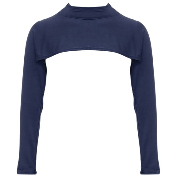 Doomiva Women Sweatshirt Crop Top Long Sleeve Bolero Open Front Workout Cropped Shirts Sports Shrug Navy Blue One Size