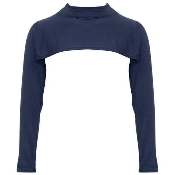 Doomiva Women Sweatshirt Crop Top Long Sleeve Bolero Open Front Workout Cropped Shirts Sports Shrug Navy Blue One Size