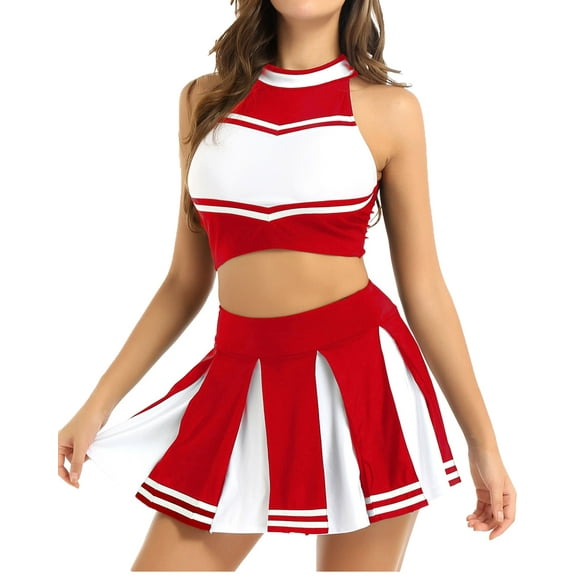 Doomiva Women's Adult Cheerleading Uniform Mini Pleated Skirt Schoolgirl Role Play Outfits Red M