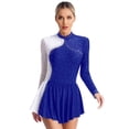 thumbnail image 1 of Doomiva Women's Adult Figure Ice Skating Dress Long Sleeves Rhinestones Gymnastics Leotard Activewear Blue XXL, 1 of 7