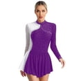 thumbnail image 1 of Doomiva Women's Adult Figure Ice Skating Dress Long Sleeves Rhinestones Gymnastics Leotard Activewear Purple L, 1 of 7