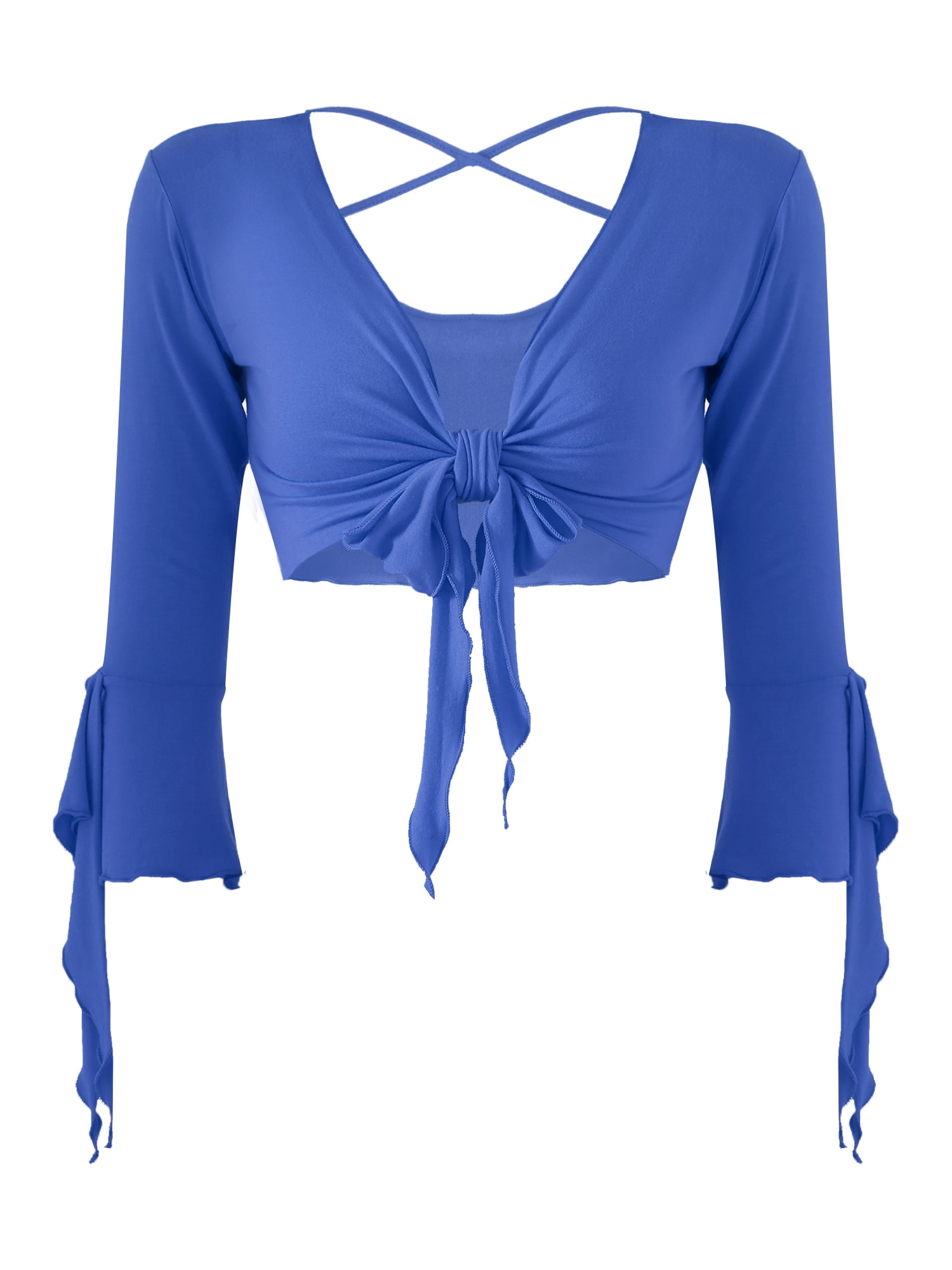 Doomiva Women's Belly Dance 3/4 Sleeve V Neck Tie Front Crop Top Blouse — free download