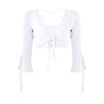 thumbnail image 1 of Doomiva Women's Belly Dance 3/4 Sleeve V Neck Tie Front Crop Top Blouse Cardigan Wrap Top White One Size, 1 of 7