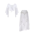 thumbnail image 1 of Doomiva Women's Belly Dance Dress Set Belly Tulle Flare Sleeve Crop Top with Chiffon Dance Skirt White One Size, 1 of 7